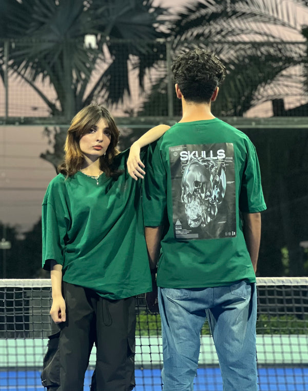 Skull drop shoulder T shirt